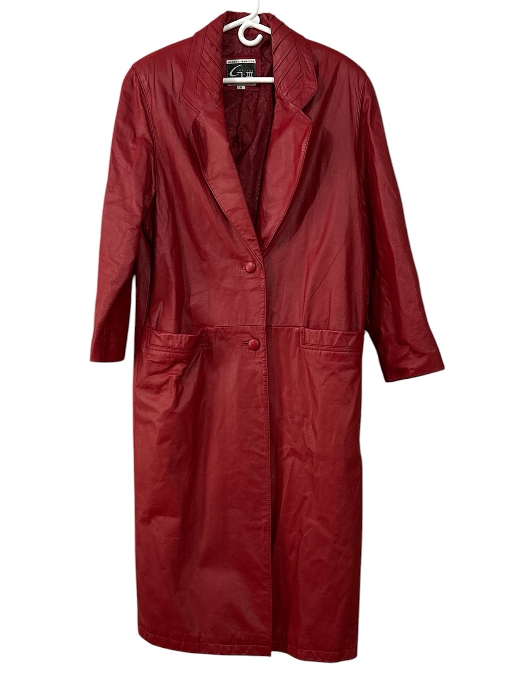 G-III Red Leather Long Trench Coat
